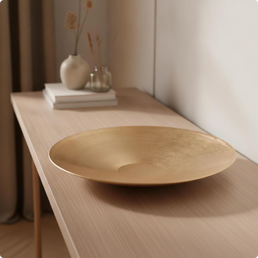 Antique Gold-Tone Round Tray Sturdy Aluminum Long-Lasting for Coffee Table