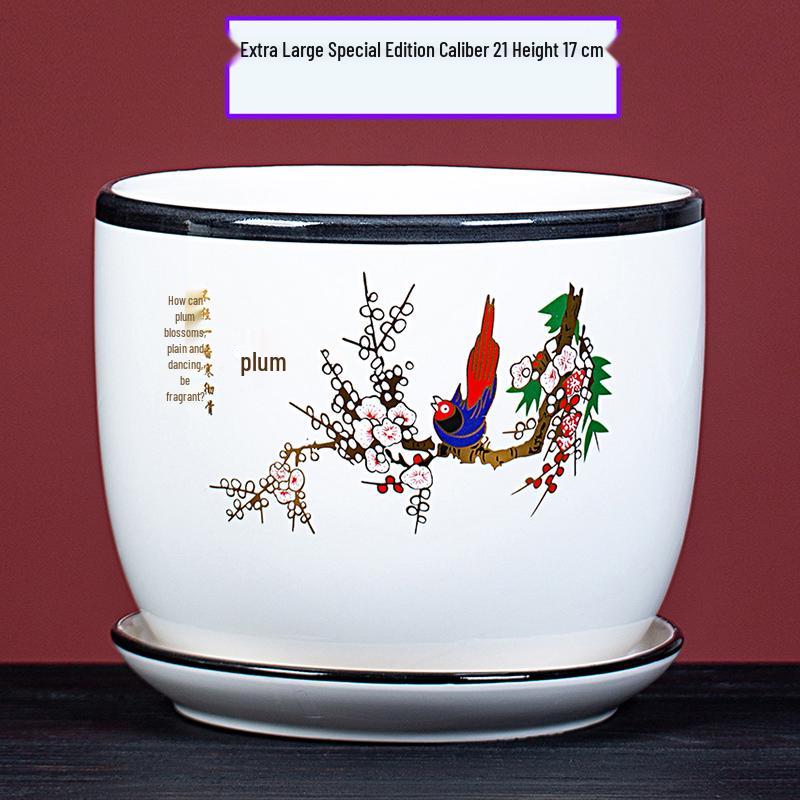Large Ceramic Flower Pot with Saucer for Indoor or Balcony Plants