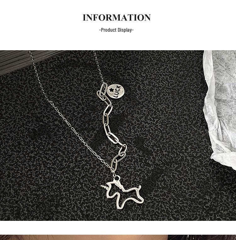 2022 Yinruitai S925 Sterling Silver Unicorn Necklace with Round Tag Letter Korean Clavicle Chain for Women