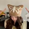 Wool warm hat autumn and winter women ins wool hat butterfly curled edge cat ear pullover cold hat fashion knitted hat tide