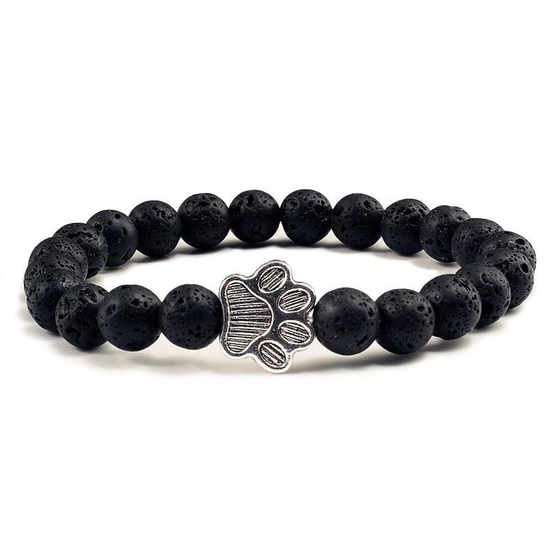 Classic Fashion Frosted Black Beaded Couple Bracelet Cute Dog Paw White Ceramic Wristband for Men Women Jewelry Accessory Gifts