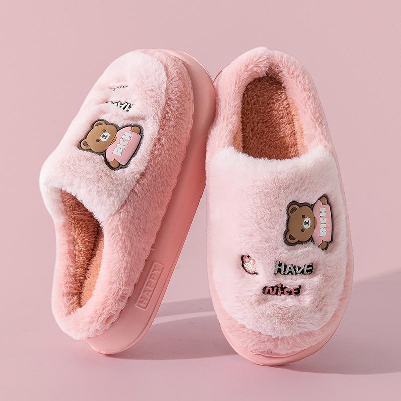 Cartoon bear cotton slippers winter velvet warm indoor thick bottom home warm non-slip cotton mop