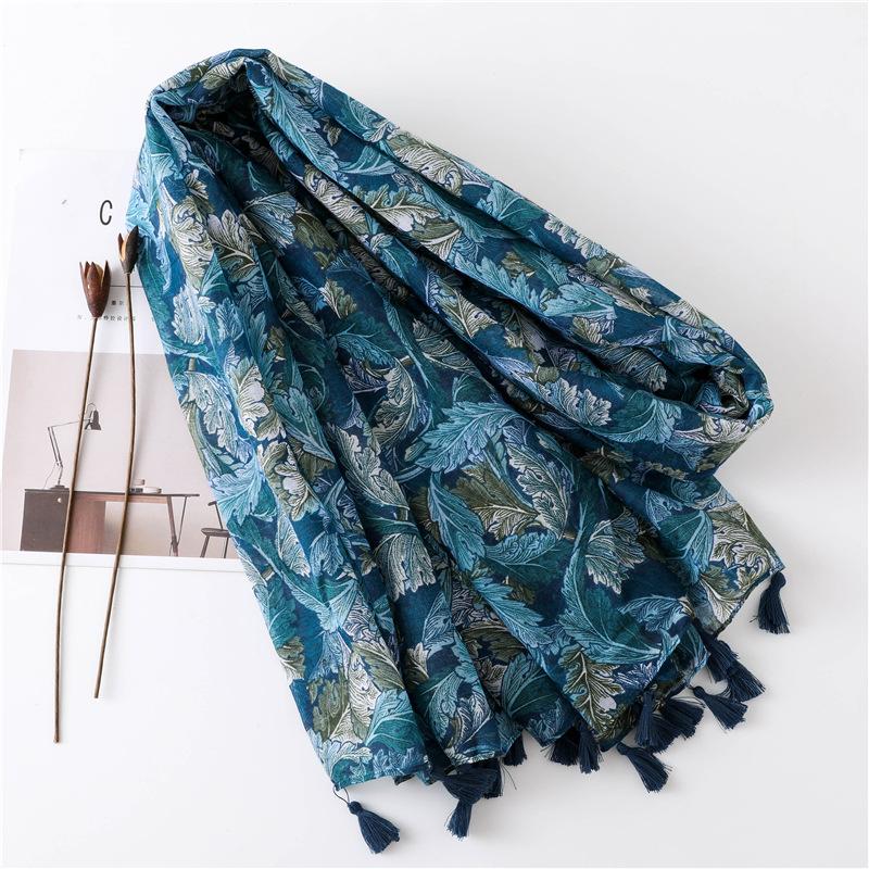 88*180Cm Bohemia Flower Women Scarf Shawl Cotton Linen Feeling Tassel Pashmina Muslim Hijab Wrap Lady Viscose Scarf