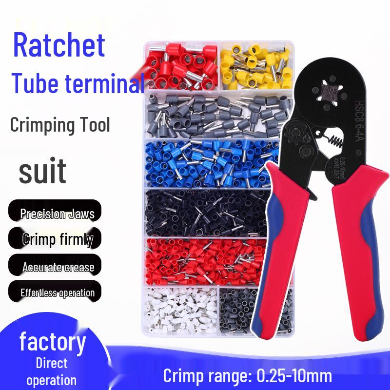 Ratchet-Type 6-4A Crimping Pliers Set for Insulated Wire Terminals