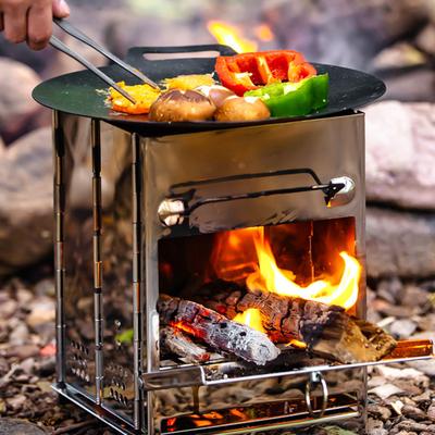 Stainless Steel Wood Burning Stove Outdoor Camping Hiking Picnic BBQ Cooking Folding Stove Portable Wood Burner Camp Stove with Ash Tray