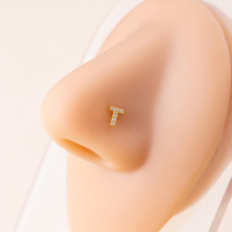 Personalized Zirconia Letter Nose Stud for Men and Women - Trendy Micro-Inlaid Straight Needle Piercing Ornament.