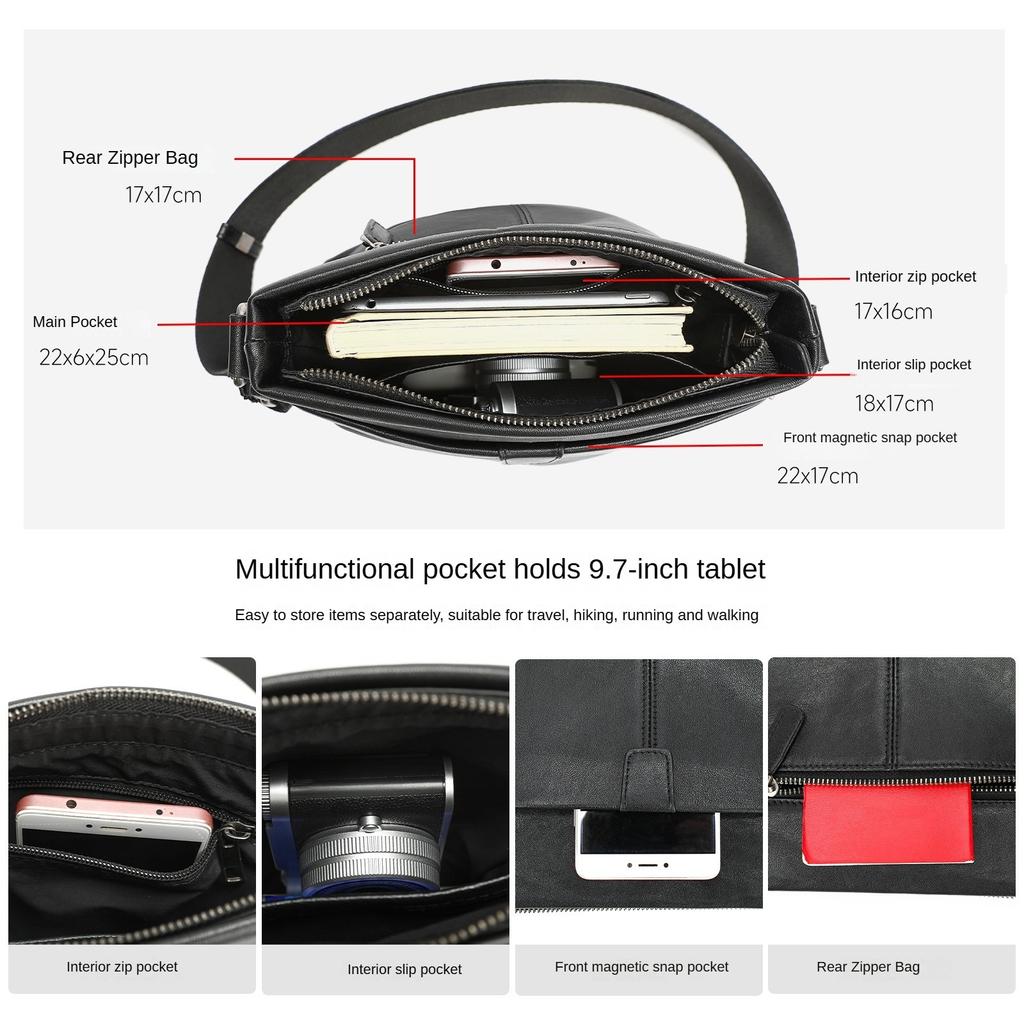 Men's Vertical Leather Crossbody Bag 22 x 6 x 25.5cm