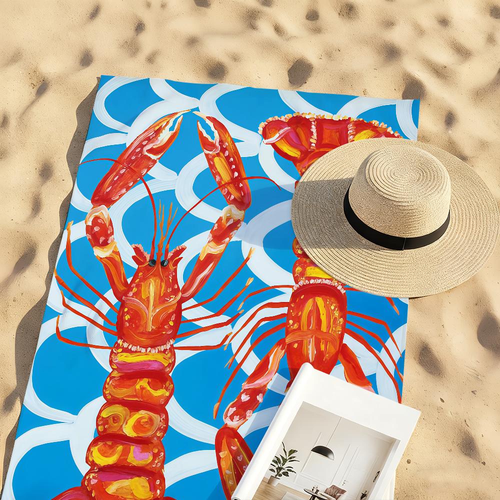 Art Colorful Lobster Ocean Towel Sports Quick Dry Travel Camping Gear Sandproof Soft Light Large Beach Towel