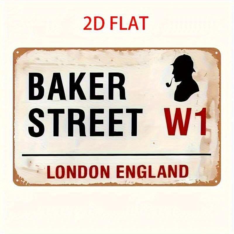 

Vintage Baker Street W2 Metal Sign Distressed Retro London Wall Art with Silhouette Durable Iron Construction for IndoorOutd aluminum 20x30cm
