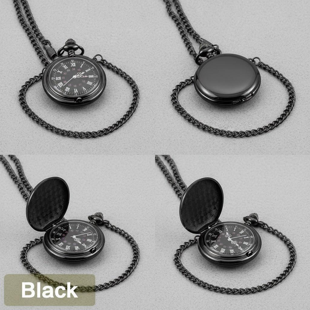 Vintage Antique Style Pocket Watch Roman Arabic Numerals 37cm Chain Steel Case Quartz Movement чёрный