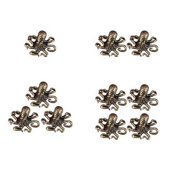 1/2/3/4Pcs Brass Octopus Figurine Metal Carving Octopus Statue Sea Animal Sculpture Feng Shui Decoration Home Office Desktop Ornament