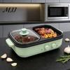 Healthy Cooking Electric Pot Hot Grill Pan 2-in-1 Non-Stick Frying with Glass Lid Fast Heating Dual Temperature Control Overheat