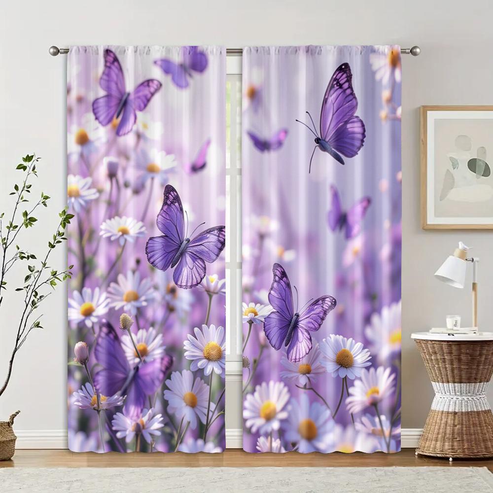 2pcs, Light Filtering Curtains Butterfly3 100% Polyester (without rod) Stuff Clearance Perfect for Living Room & Bedroom Decor