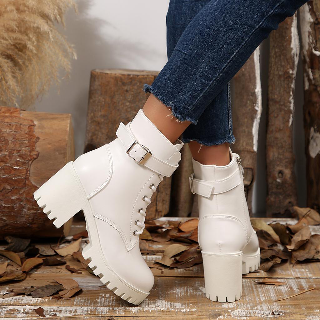 Fashionable Comfortable New Wear-resistant and Non Slip Women's Boots Winter Round Toe Lace Up Zipper Casual Mid-tube Boots