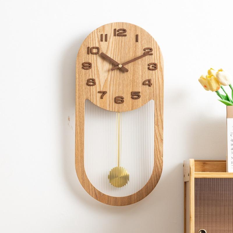 Wooden Pendulum Wall Clock Retro Noiseless Aesthetic Wall Clocks Creative Walls Clock Modern Living Room Decoration Furniture