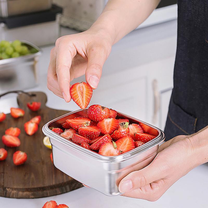 Stainless Steel Food Container Fresh Keeping Box Sealed Lid Crisper Lunch Meal Prep Storage Fridge Kitchen Set Round Square Bowl