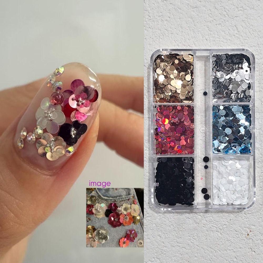 6-Grid Polka Dot Glitter Nail Art Decorations DIY Minimalist Glitter Nail Accessories Colorful Nail Art Decorations Nail Salon
