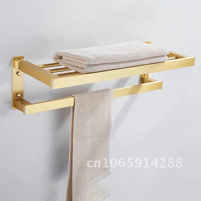 Space Gold Brushed Aluminum Towel Rack Bathroom Wall Bathroom Hardware Rack Towel Storage Holder Mounted Towel Pendant