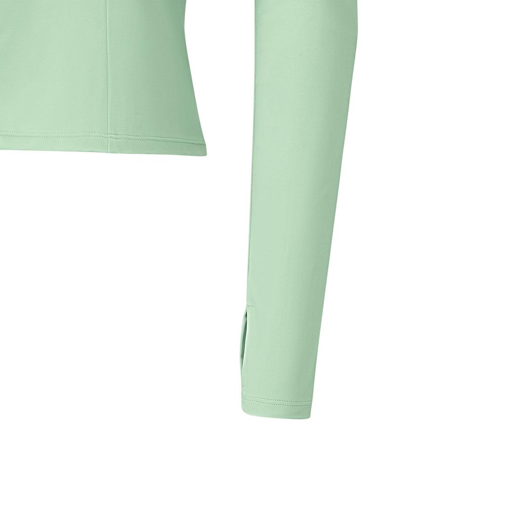 Skechers Freedom Fitness Logo Slim Fit Stand Collar Knitted Long Sleeve T-Shirt Women tops Smoke-Green P125W105-0312