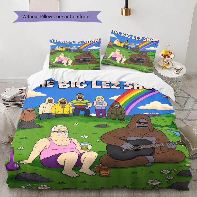 The Big Lez Show Forest Scene 3 Pieces Bedding Set, Cartoon Character Duvet Cover & Pillowcases