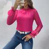 Versatile Women's Floral Chiffon Puff Sleeve Top - Long Sleeve French Style, Rose Solid Color, Age-Reducing Design