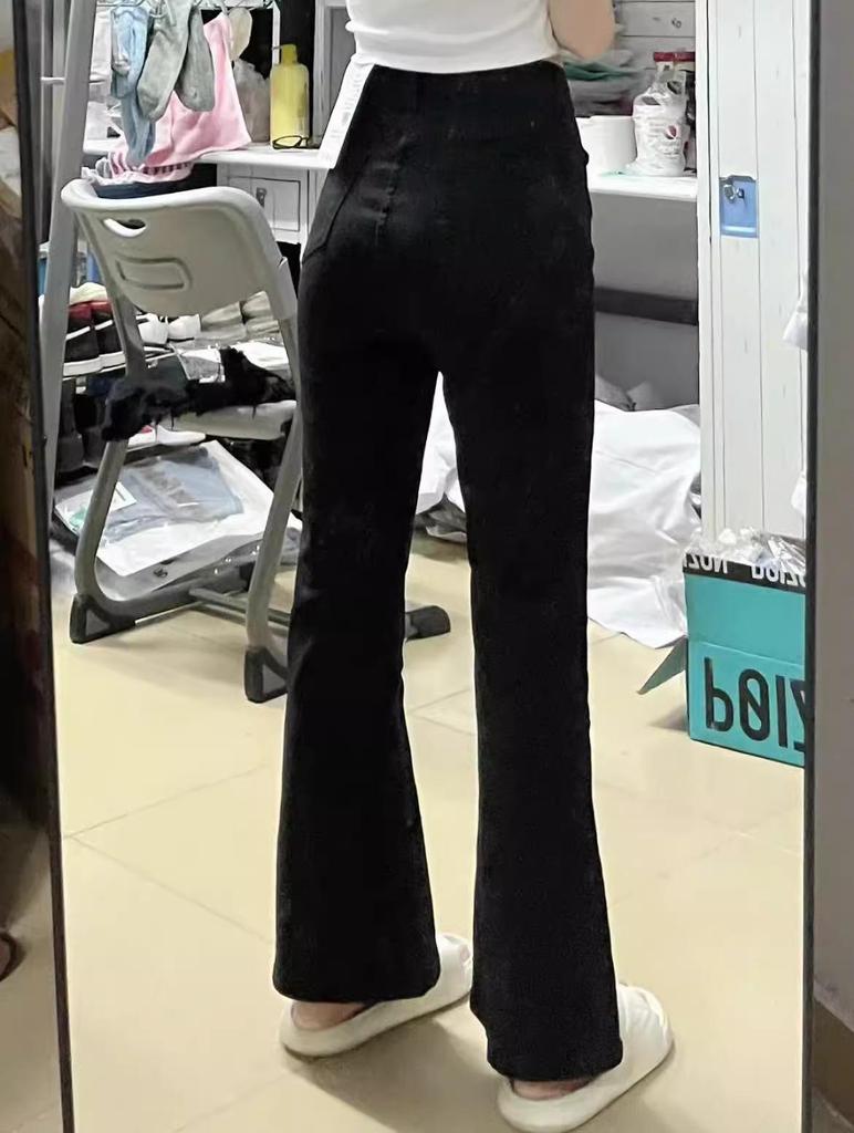 Women's Plus Size High Waist Elastic Black Flare Jeans - Autumn/Winter Slim Fit