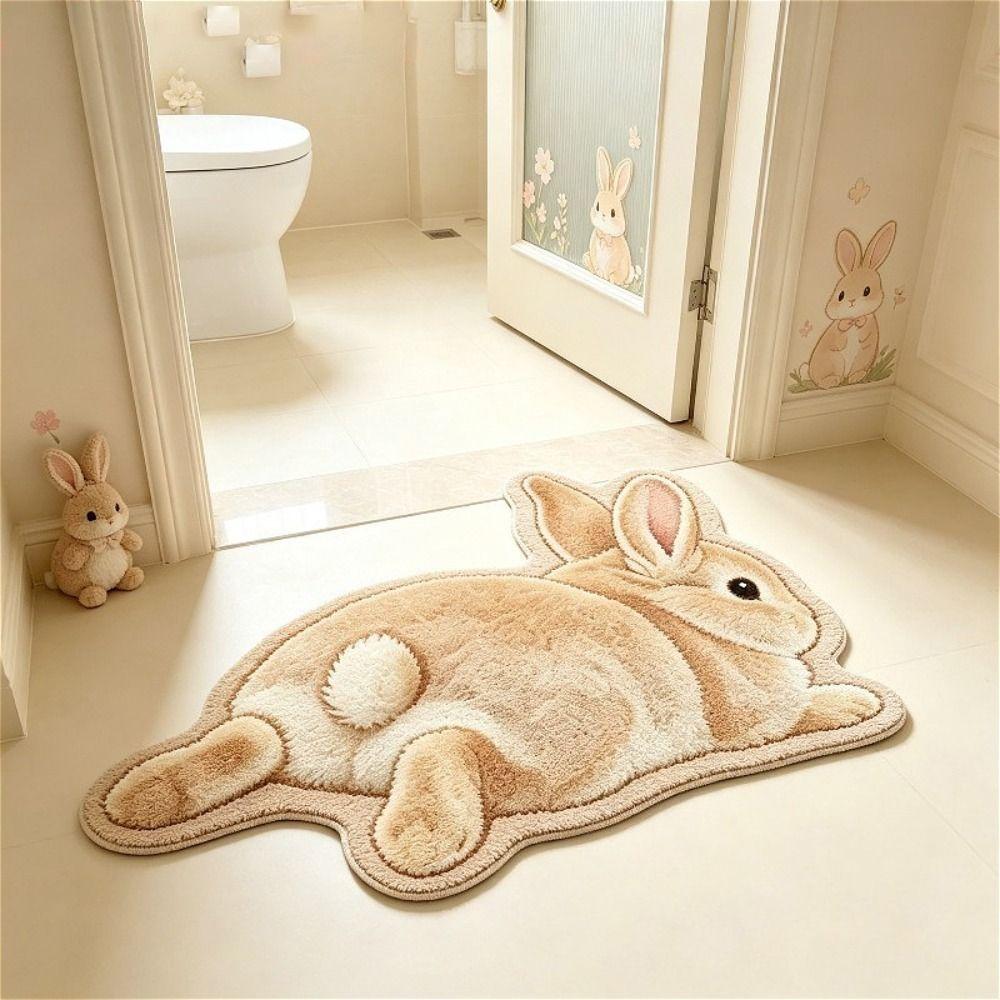 Water Absorbent Rabbit Shape Rug Soft Washable Floor Carpet Cute Bath Mat Rug Home Decoration