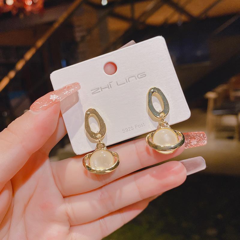 S925 silver needle opal stud earrings femininity geometric love premium earrings ins style Korean earrings collection