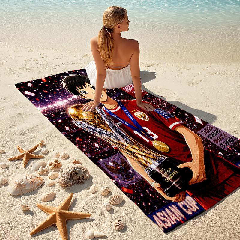 1pc Football Champion Celebration Cartoon Quick Dry Microfiber Bath Towel for Swimming Surfing Camping Unisex Holiday. SJT720126