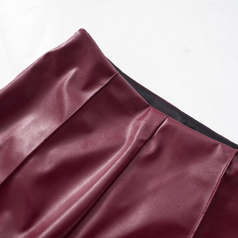 2024 Vinter Dam Högmidjade Glansiga PU-läder Utsvängda Byxor