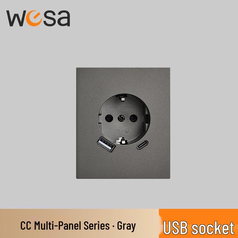 CE-Certified European Type E Socket for Germany & France, One/Two-way Switch Panel, Two-hole Design