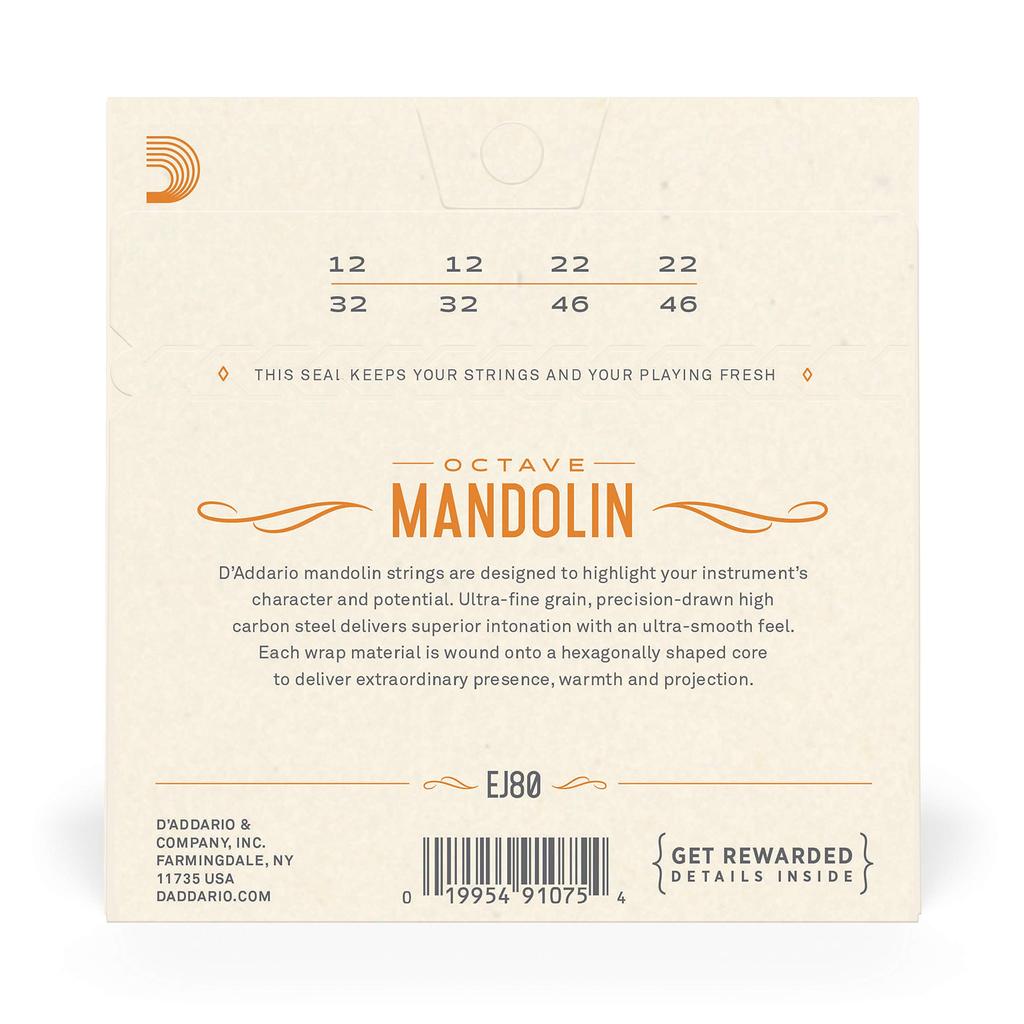 Mandolino Ottava Phosphor EJ80 Corde D'Addario, Bronzo, Medio, .012-.046