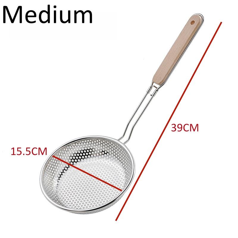 Thickened Stainless Steel Fine Mesh Strainer Wooden Handle Dumpling Skimmer Spoon Kitchen Household Frying Strainer