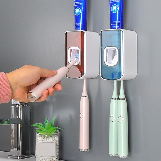 2Pcs Wall-Mounted Toothbrush Holder with Toothpaste Squeezer Strong Load-bearing Universal