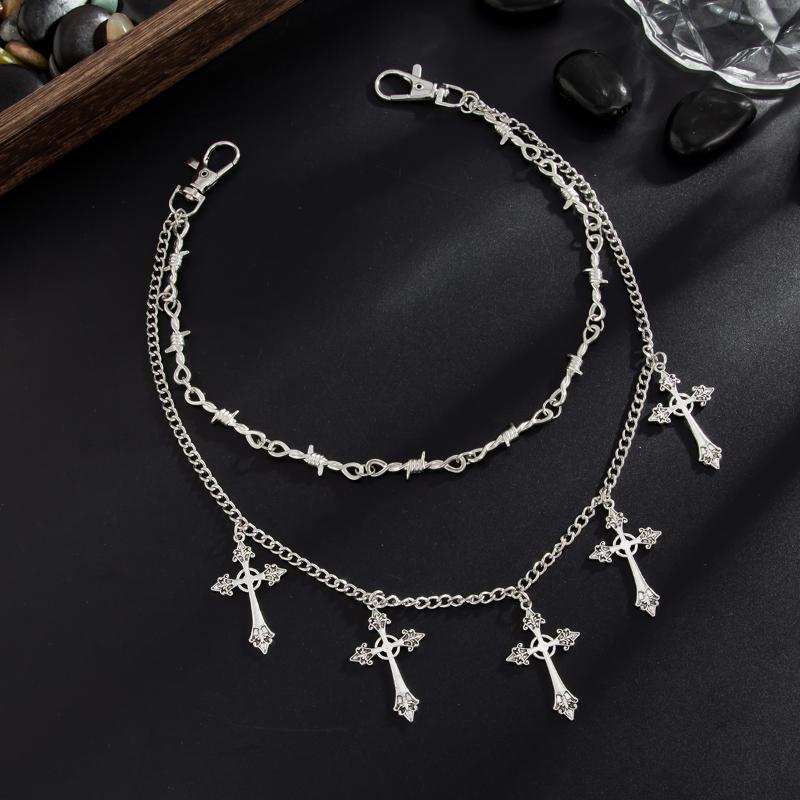 Punk Mehrschichtig Metall Stern Kreuz Anhänger Hosenkette Hip Hop Taille Schlüsselanhänger Jeans Kette Damen Trendiger Schmuck Zubehör Geschenke