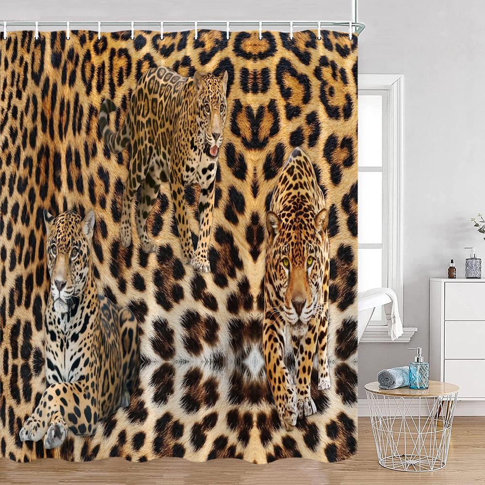 Leopard Pattern Shower Curtain Panther Wild Animals Modern Fashion Bathroom Decorations Ployester Bathtub Curtain with Hooks