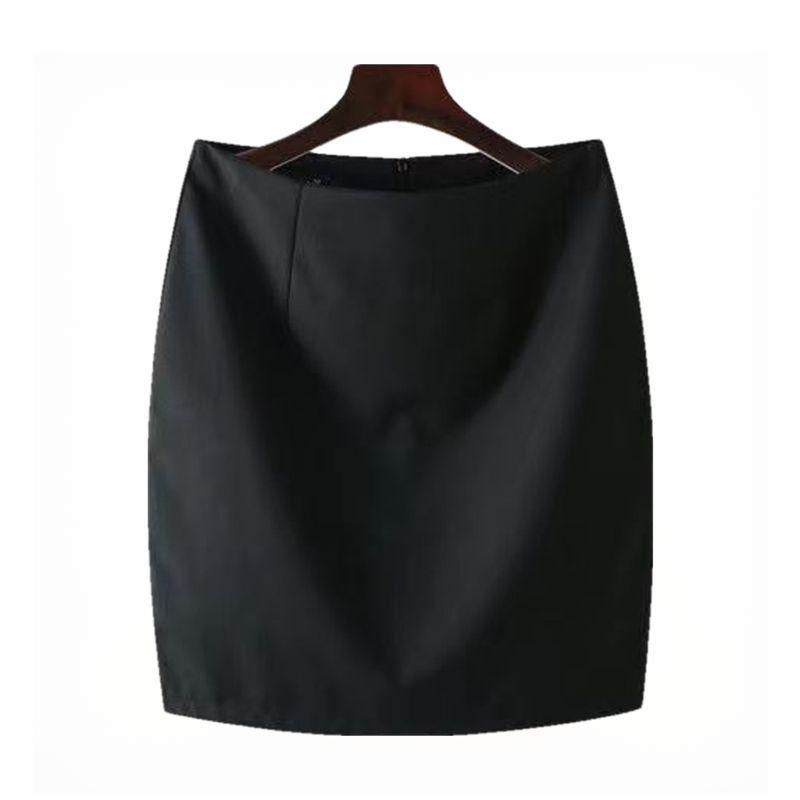 

One-Step Skirt All-Matching High Waist Pure Color Summer Dress Black Length 42cm with safety pants L