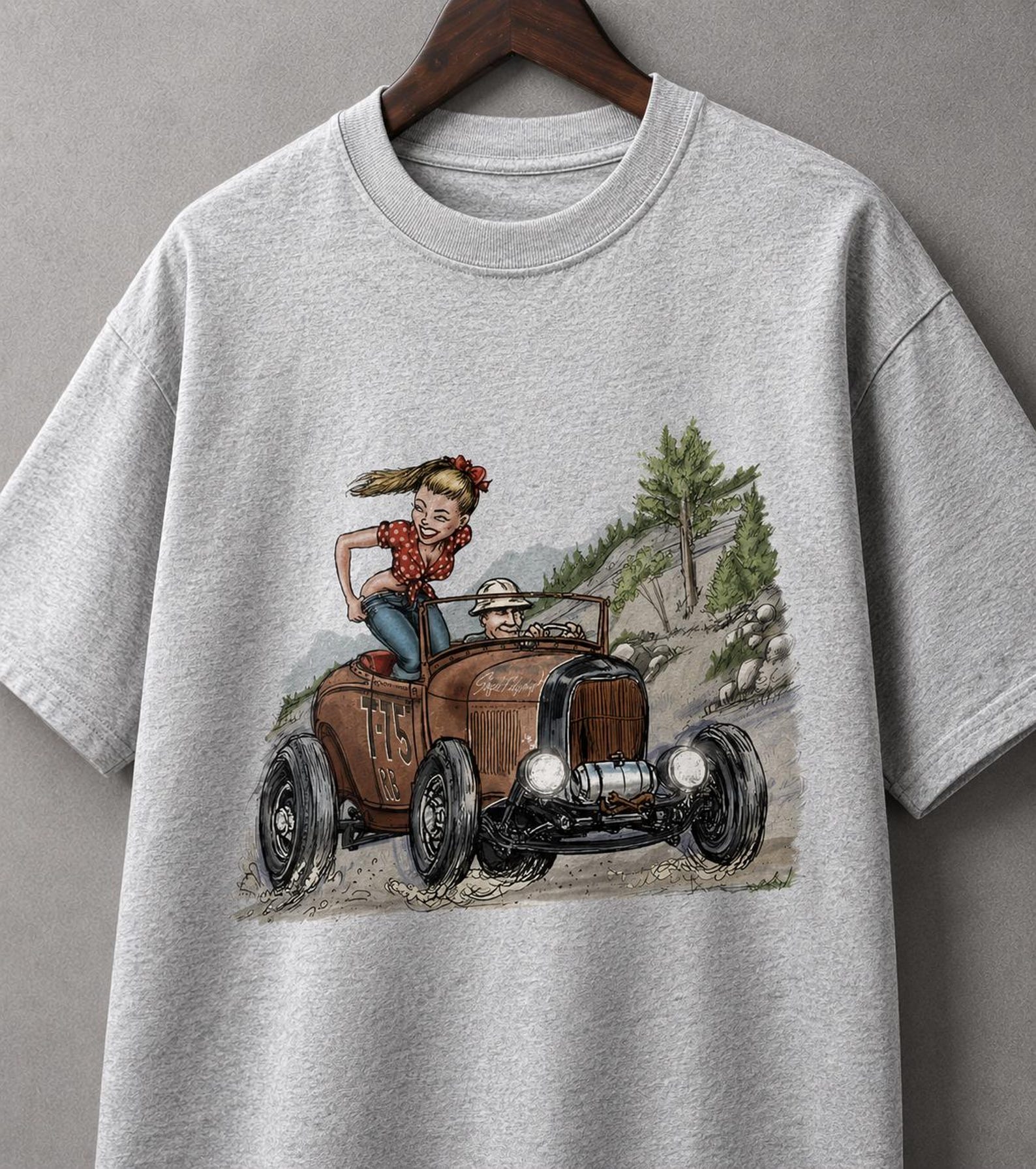 Vintage Hot Rod Pin Up Graphic T-Shirt, Retro Racing Tee, Rockabilly Style Unisex Shirt XL