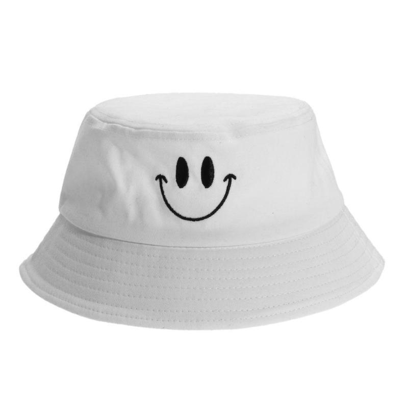 Smile Face Cap Embroidery Bucket Hat Fishing Sunscreen Bucket Hat