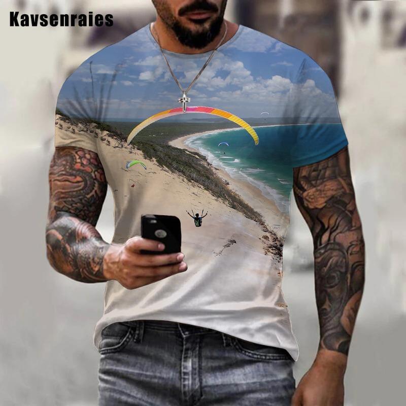 Paragliding Printed 3D T-shirt 2022 Fashion Summer Cool Extreme Sport Streetwear T Shirts Boy Girl Oversized Tops