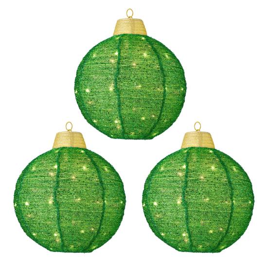 3Pcs Outdoor Hanging Christmas Light LED Illuminated Ornament Balls with 8 Lighting Modes And Timer Festive Sequin Ball for Porch Garden Decor