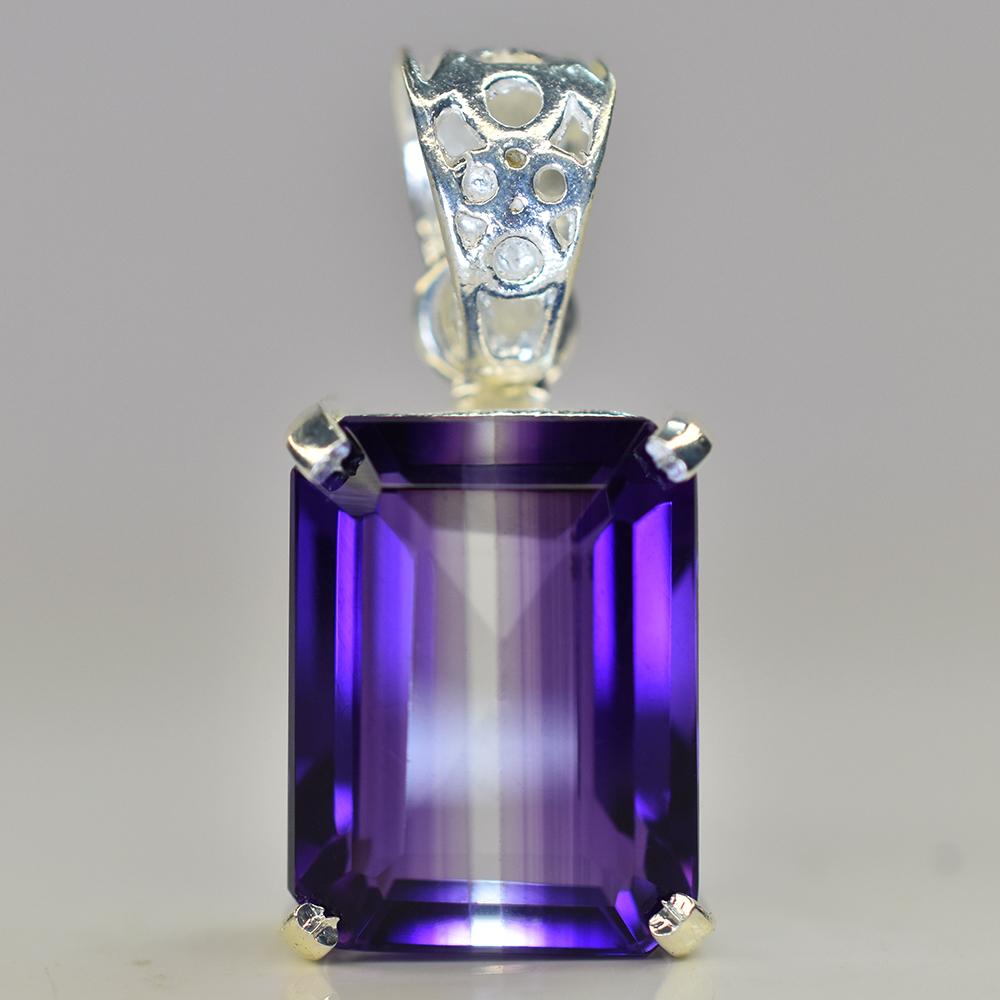 NATURAL Purple Amethyst 31 Ct CERTIFIED Emerald 925 Starling Silver Gems Pendant MY.PD-30-NS