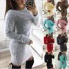 Damen Flauschiger Langarm Pullover Top Gemütliches Figurbetontes Mini Jumper Kleid Bluse