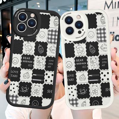 Lovers Couple PU Leather Phone Case for VIVO OPPO Reno Realme Huawei Nova Infinix Cute Cartoon Bear Smartphone Cover