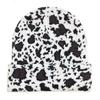 Versatile Cow Jacquard Knit Beanie Black White Warm Windproof Winter Hat