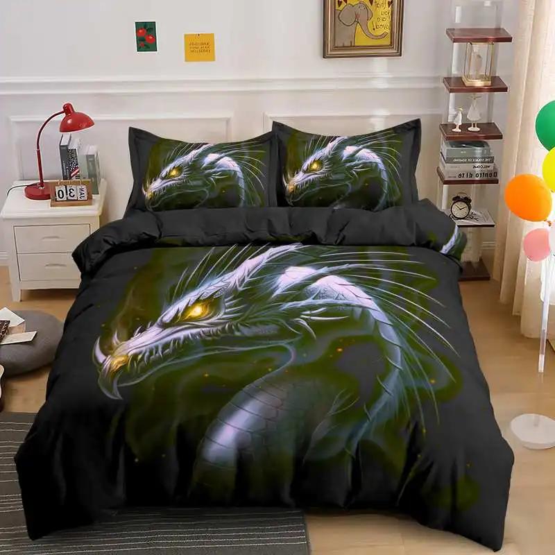 Galaxy Dragon King Queen Duvet Cover Outer Space Starry Sky Bedding Set Jungle Animals Quilt Cover Cartoon Black Comforter Cover