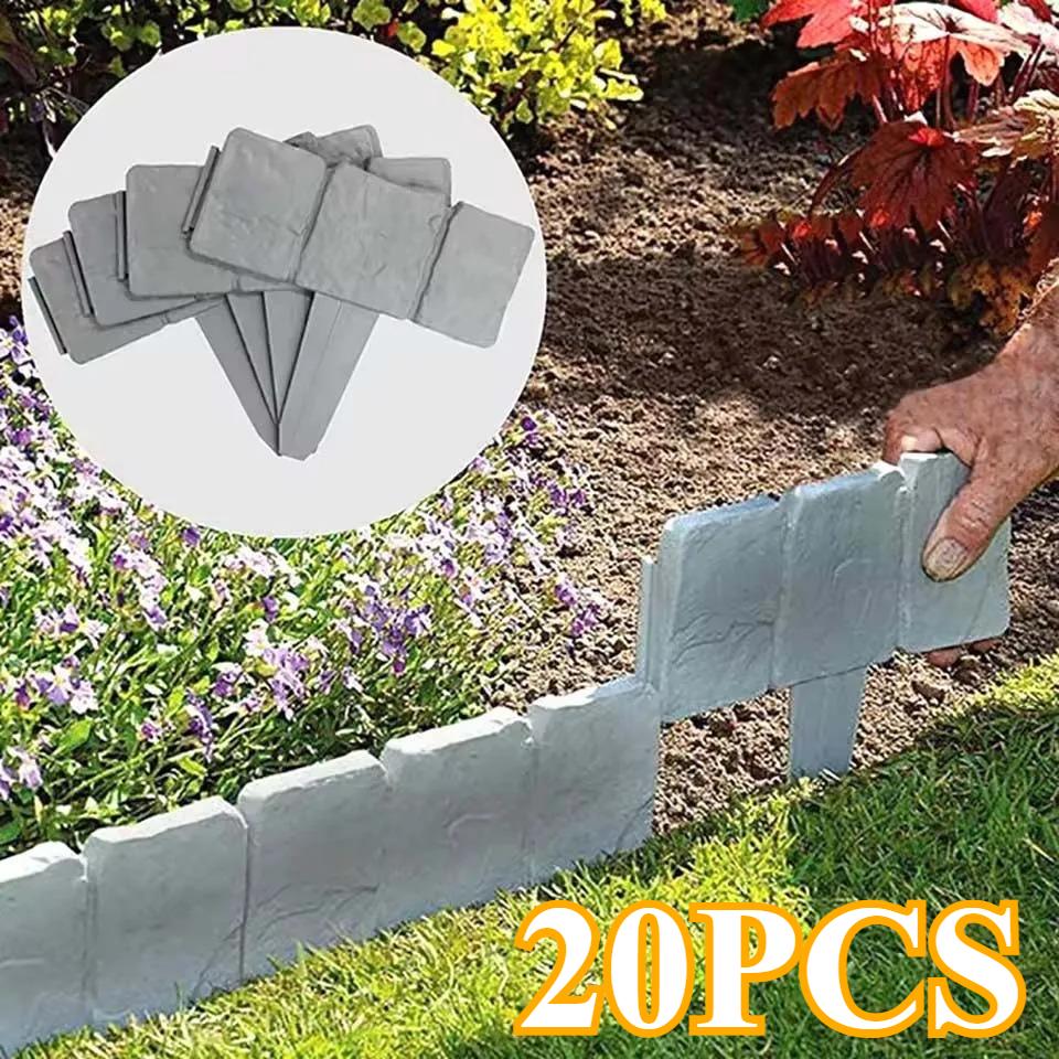 10/20 flower beds, courtyard decorations, plastic gardening fences, lawn edge fences, imitation stone effect edges, easy to assemble