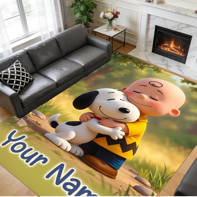 Crystal Velvet Rug Custom Name Text, Soft Non Slip Floor Mat Home DecorSnoopy Peanuts