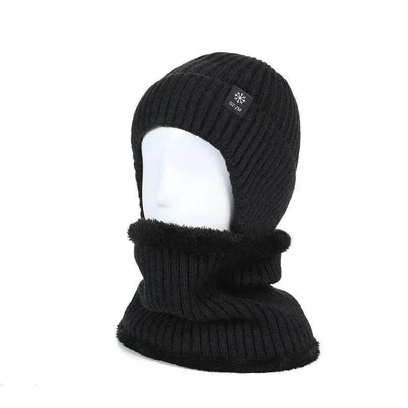 Outdoor Men Winter Knitted Hat Plush Warmth Peaked Cap Earmuff Casual Fashion Faux Fur Lined Bomber Cycling Ear Protection Amagi