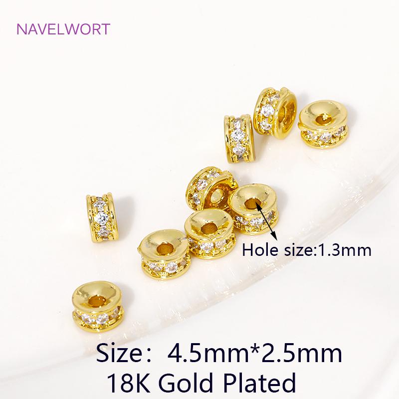 

4.5/6/8mm 18K Gold Plated Brass Round Inlaid Zircon Spacer Beads,Beads Separator,For Jewelry Making DIY Accessories Wholesale 4 pieces